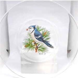 Set 4 Birds Reverse Painted Glass Plates Gold Trimmed Desert / Salad 8"